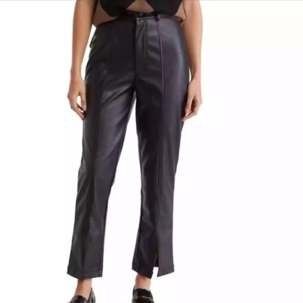[wildfox] princess seams split hem faux leather pants chocolate black S